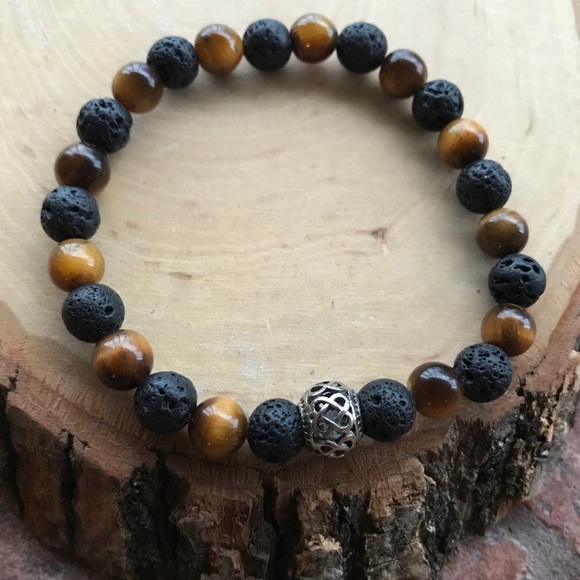 Men or women Lava rock & tiger eye celtic bracelet - Picture 2 of 7